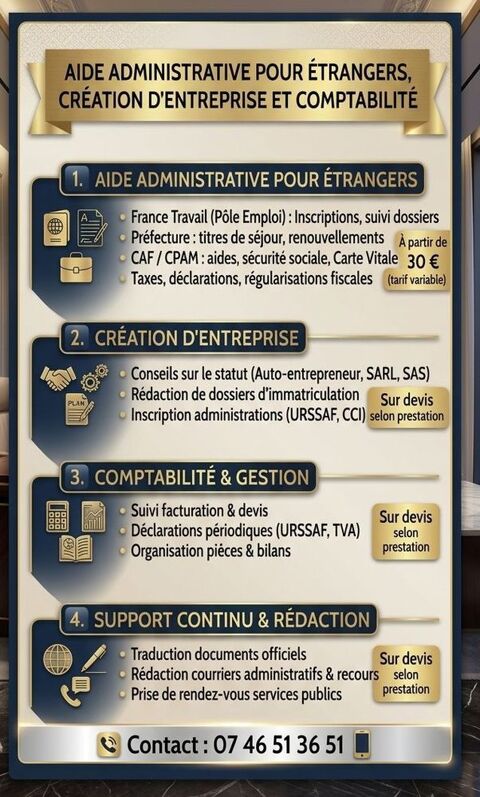 Aide administrative pour &eacute;trangers et cr&eacute;ation d'entreprise
0 75018 Paris