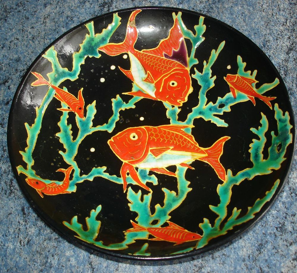 Rare Assiette vintage Emaux de Longwy s&eacute;rie Neptune Décoration