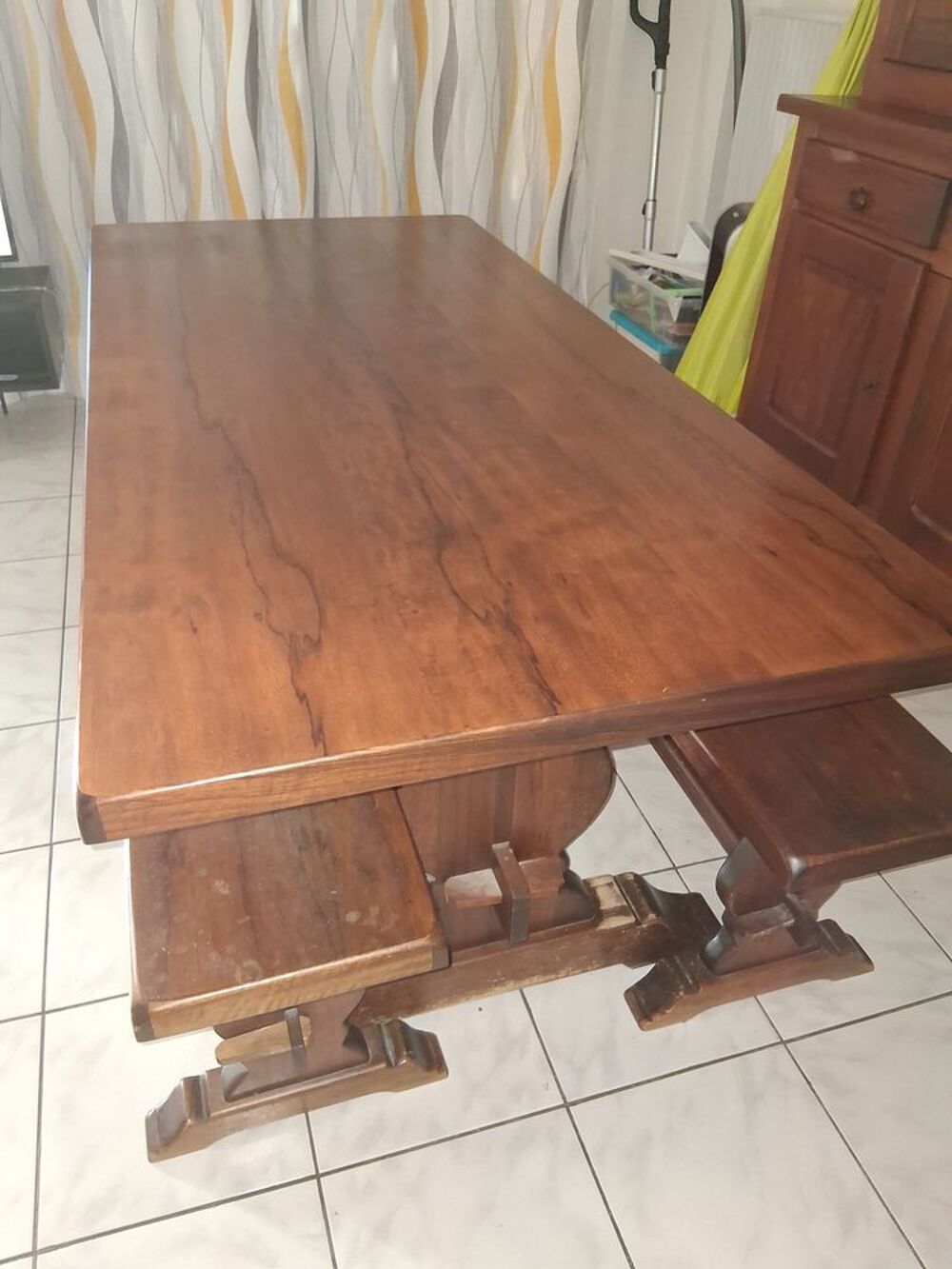 Table de ferme en bois massif grande table familial+bancs Meubles