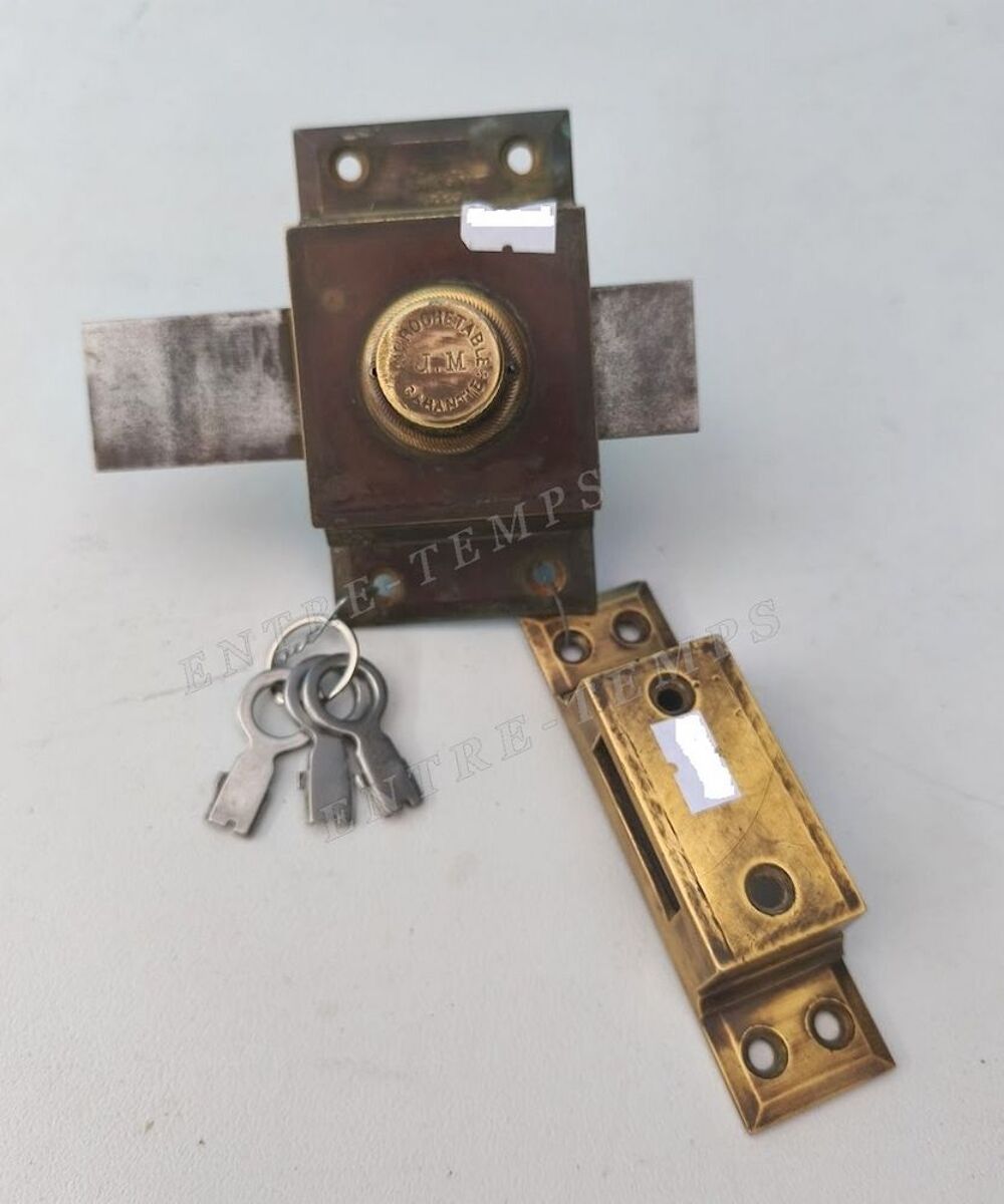 ANCIEN VERROU SERRURE BRONZE J.M GARANTIE INCROCHETABLE Bricolage