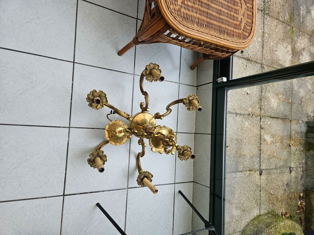 LUSTRE BRONZE VERITABLE 6 BRANCHES STYLE LOUIS XV Décoration