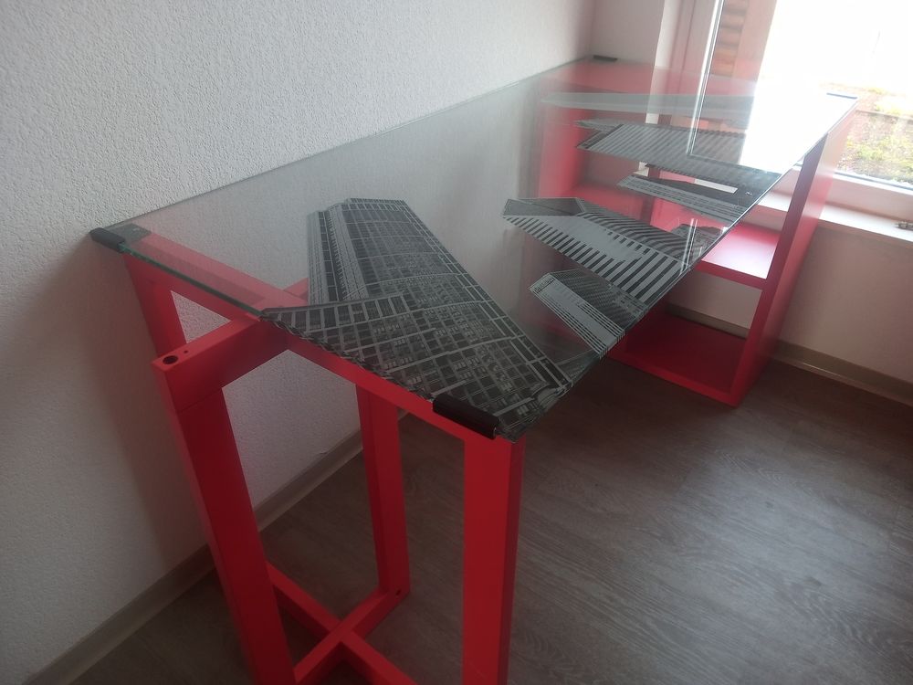 Bureau verre NY et bois rouge Meubles