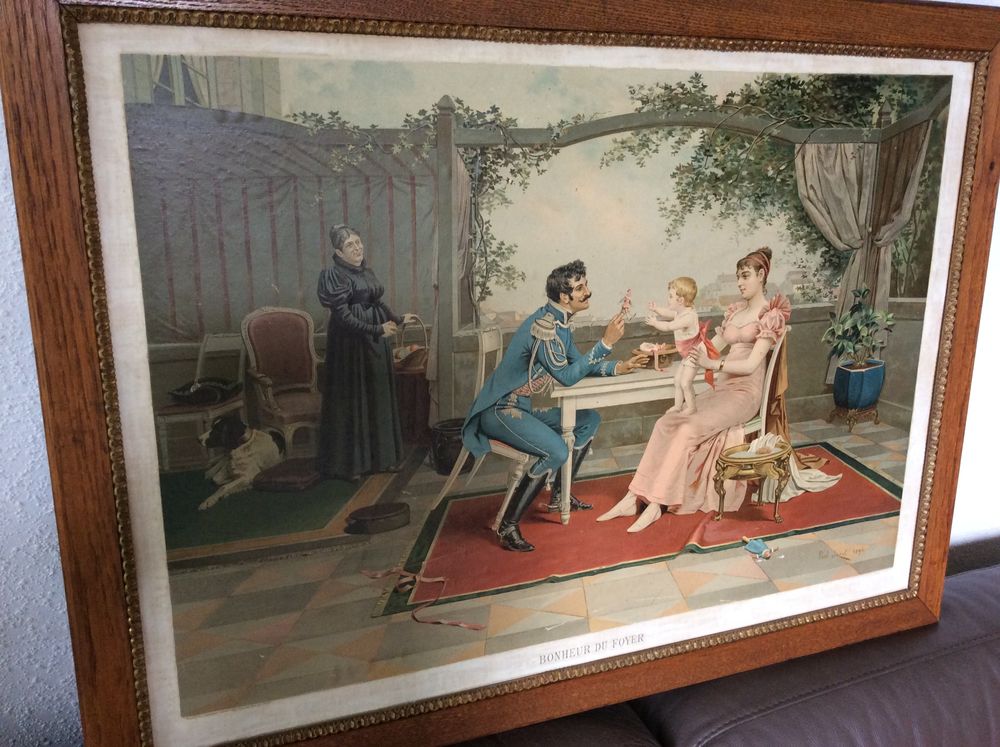 Chromolithographie Bonheur du Foyer sign&eacute;e Paul Jazet 1894 Décoration