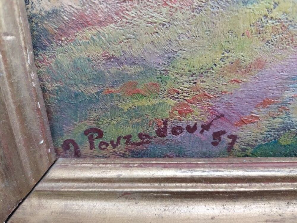  Tableau Paysage Clairi&egrave;re Sign&eacute; Pouzadoux 1957 Décoration