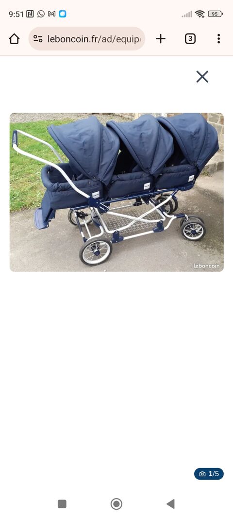 Poussette triple bleue en bon �tat 270 Saint-Thibault-des-Vignes (77)
