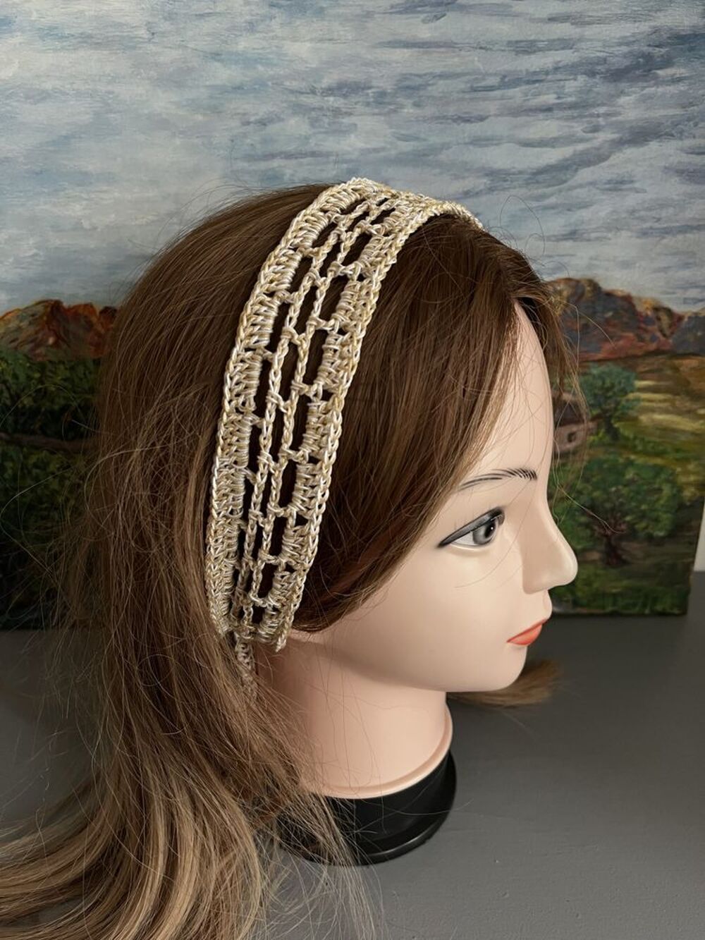 Bandeau Serre t&ecirc;te Coton Beige Blanc Vêtements