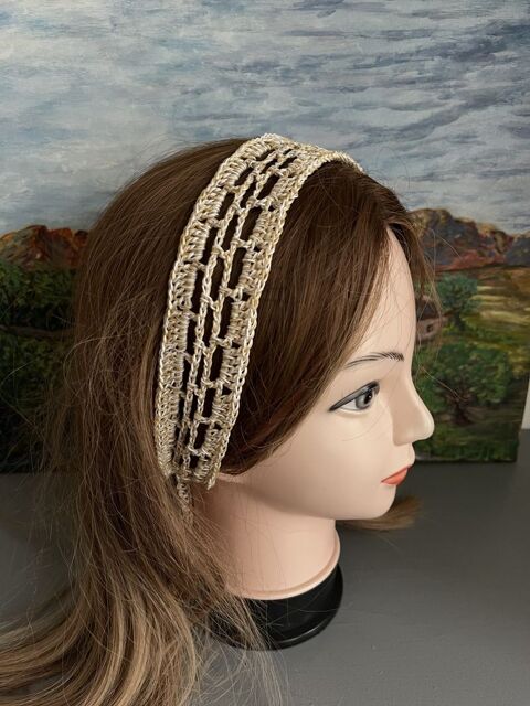 Bandeau Serre tête Coton Beige Blanc 7.5 Saint-Prix (95)