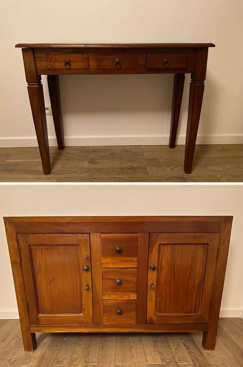 Console 3 tiroirs et buffet 2 portes en bois massif 140 Villy-le-Bouveret (74)