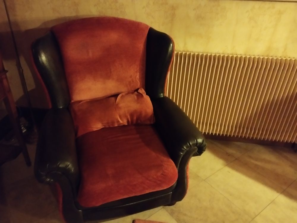 Canap&eacute; d'angle xxl orange ocre en velours + fauteuil Meubles