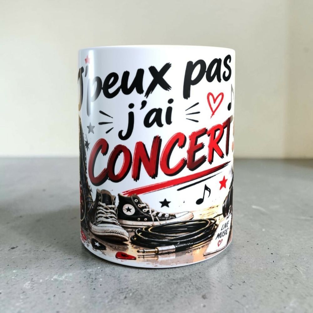 Mug humour, j'peux pas j'ai concert! 
Décoration