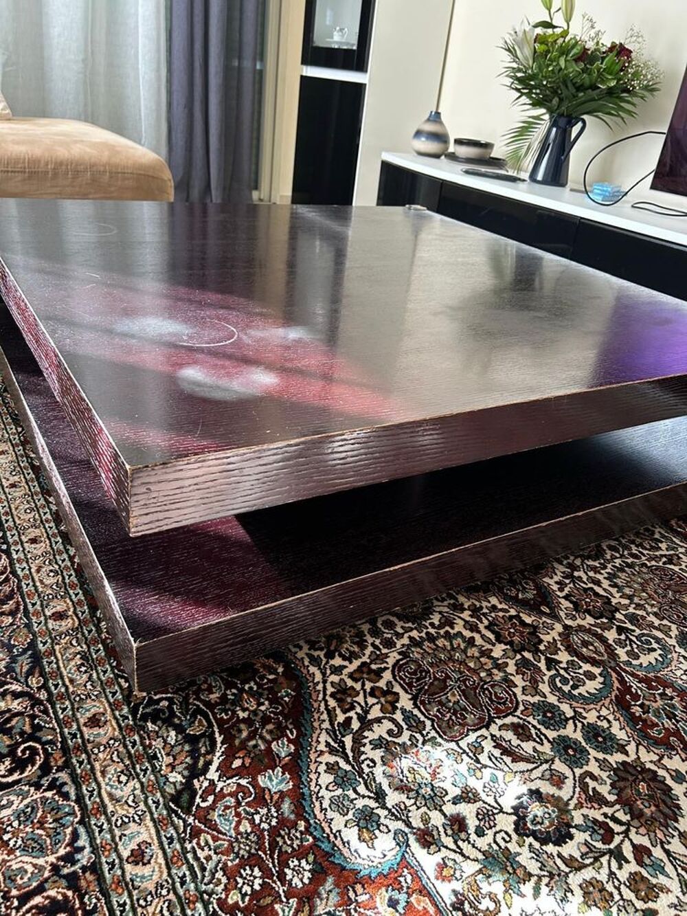 Table basse de Salon Lipstick Chene finition Weng&eacute; Meubles