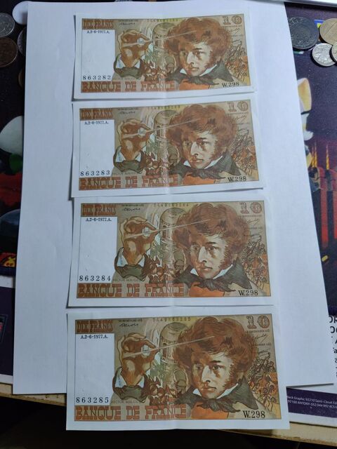 4 billets de 10 frs Berlioz avec numéro qui se suivent. 2 Saint-Sulpice (81)