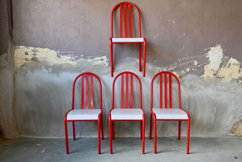 Set de 4 chaises en acier tubulaire rouge Bauhaus vintage 320 Wintzenheim (68)