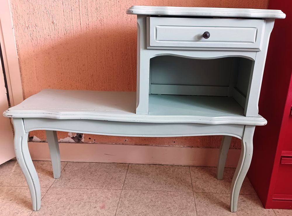 MEUBLE TELEPHONE VINTAGE, EN BOIS, COULEUR VERT CLAIR Meubles