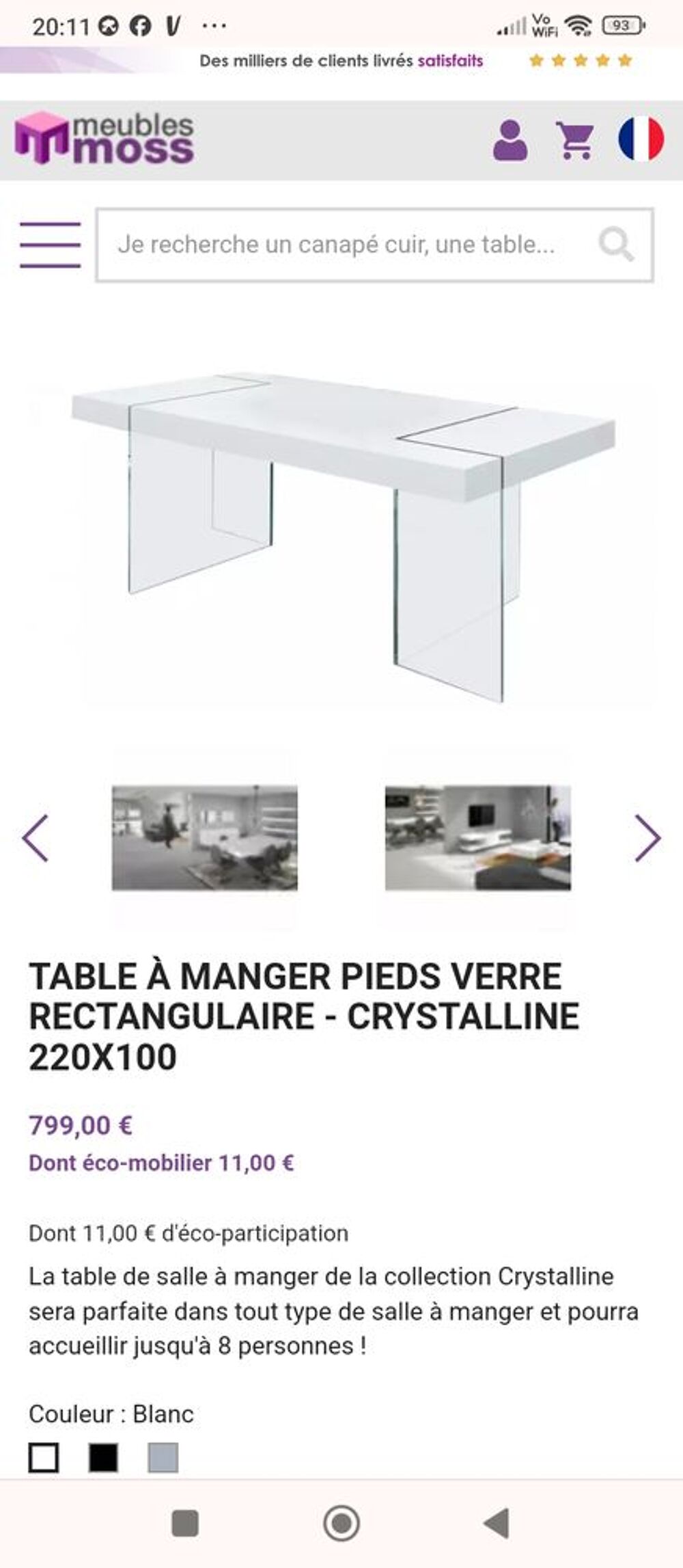 Table moderne blanc laqu&eacute; mat tbe Meubles