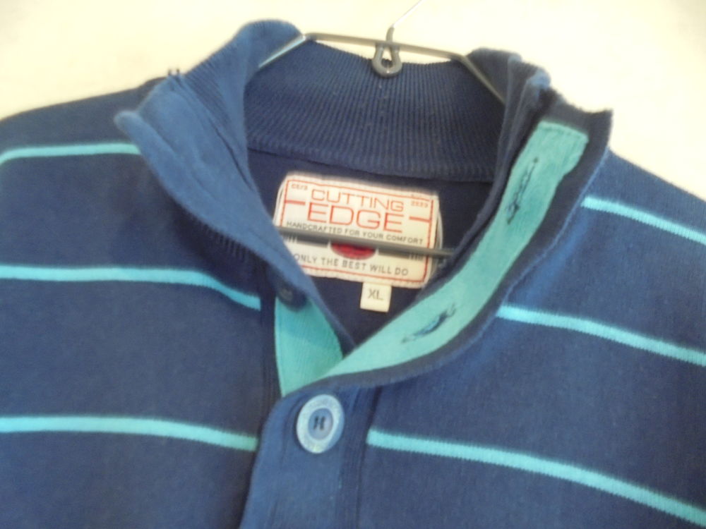 Pull col camionneur marine/turquoise (93) Vêtements