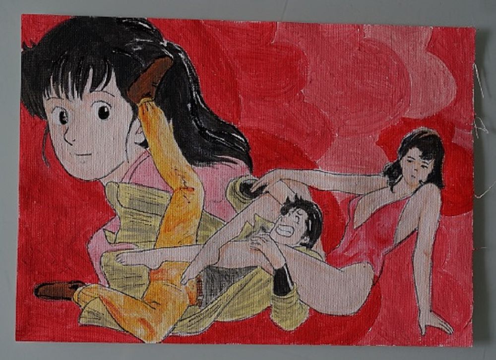 peinture - City Hunter - sur toile format A4 Décoration