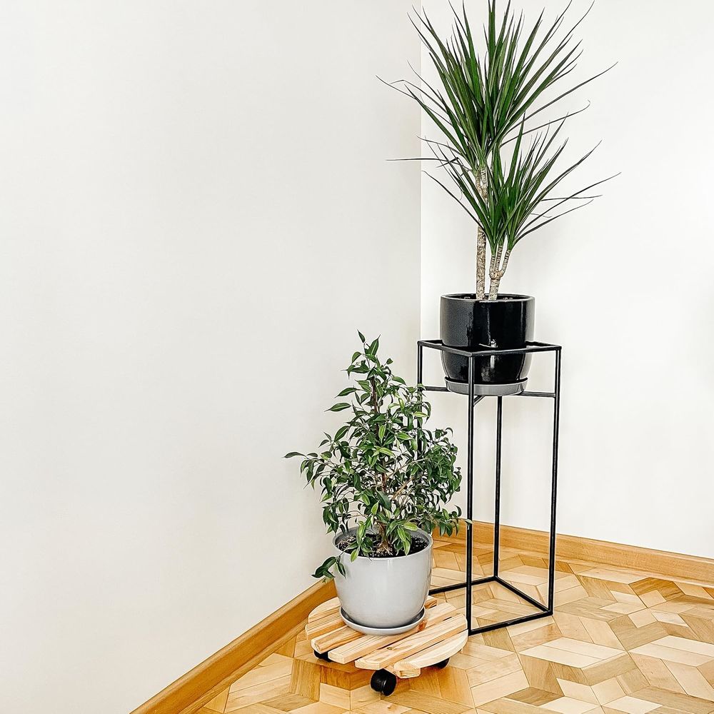 Porte Plante sur Roulettes en Bois Massif - Neuf Décoration