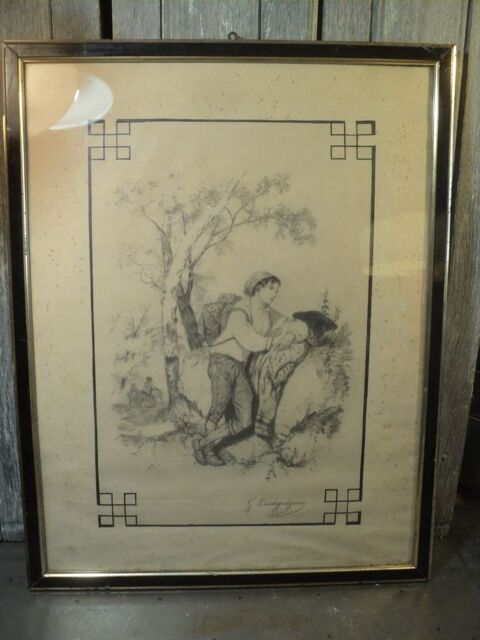 Tableau Dessin XIXème Portrait Jeune Homme Napolitain Signé 70 Loches (37)