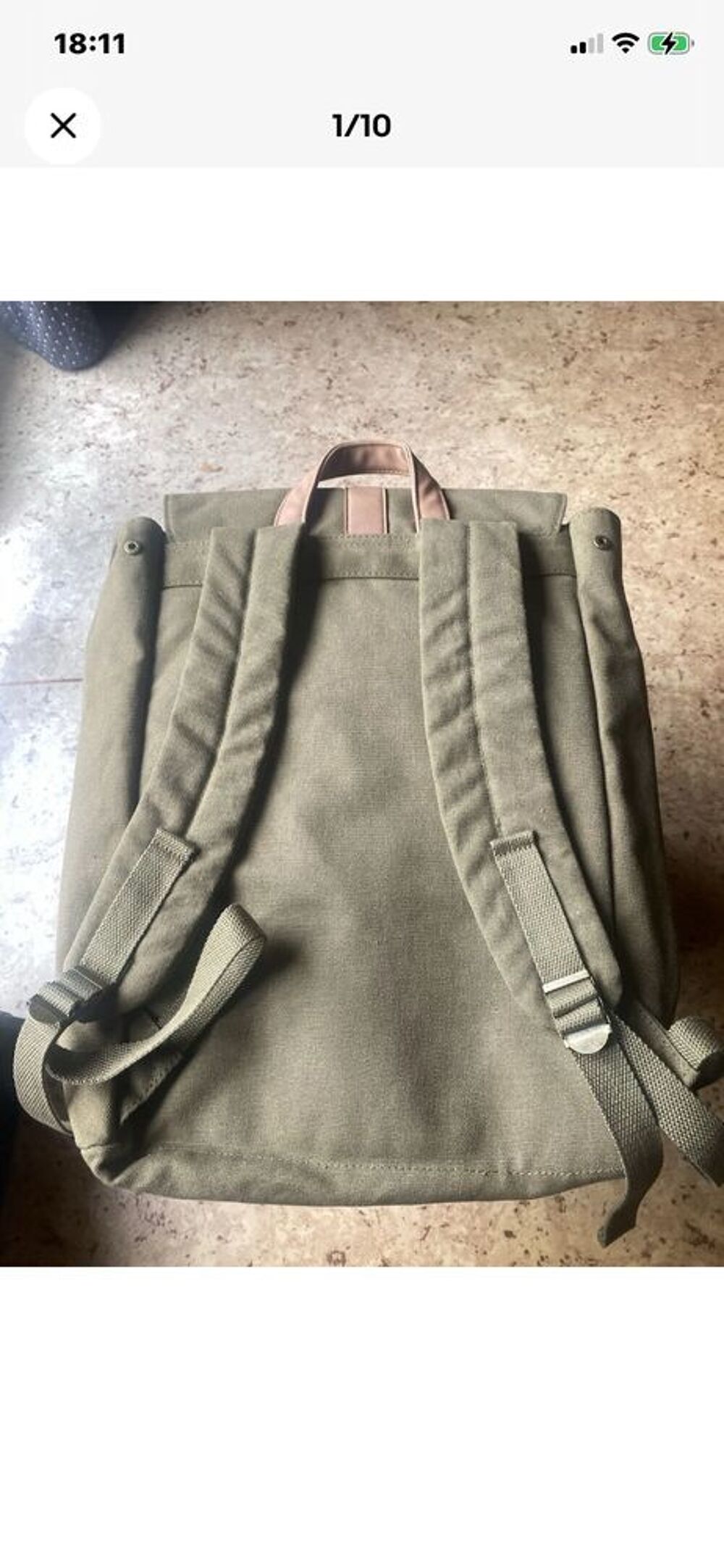 VINGA Bosler sac &agrave; dos ville toile vert/marron bretelles r&eacute;glables recycl&eacute;e 17 L Maroquinerie