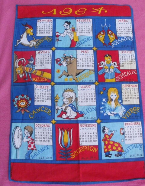 Torchon calendrier de 1987, Motif signes du zodiaque - NEUF 3 Montauban (82)