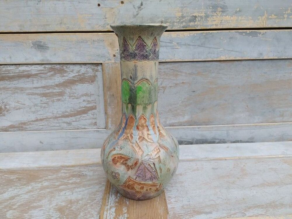 Vase C&eacute;ramique &Eacute;maill&eacute;e D&eacute;cor Moulin Oiseau Style Vallauris Décoration