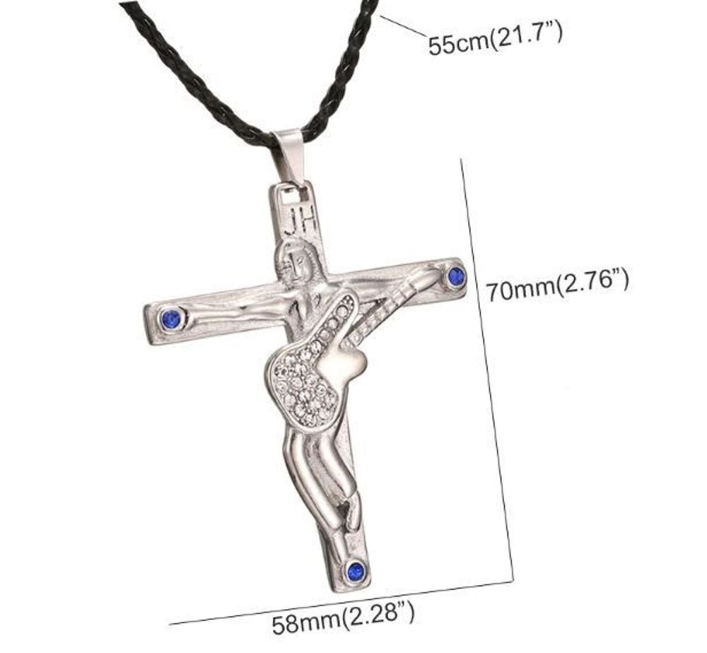 Collier homage pendentif Crucifix Johnny Hallyday et guitare Bijoux et montres