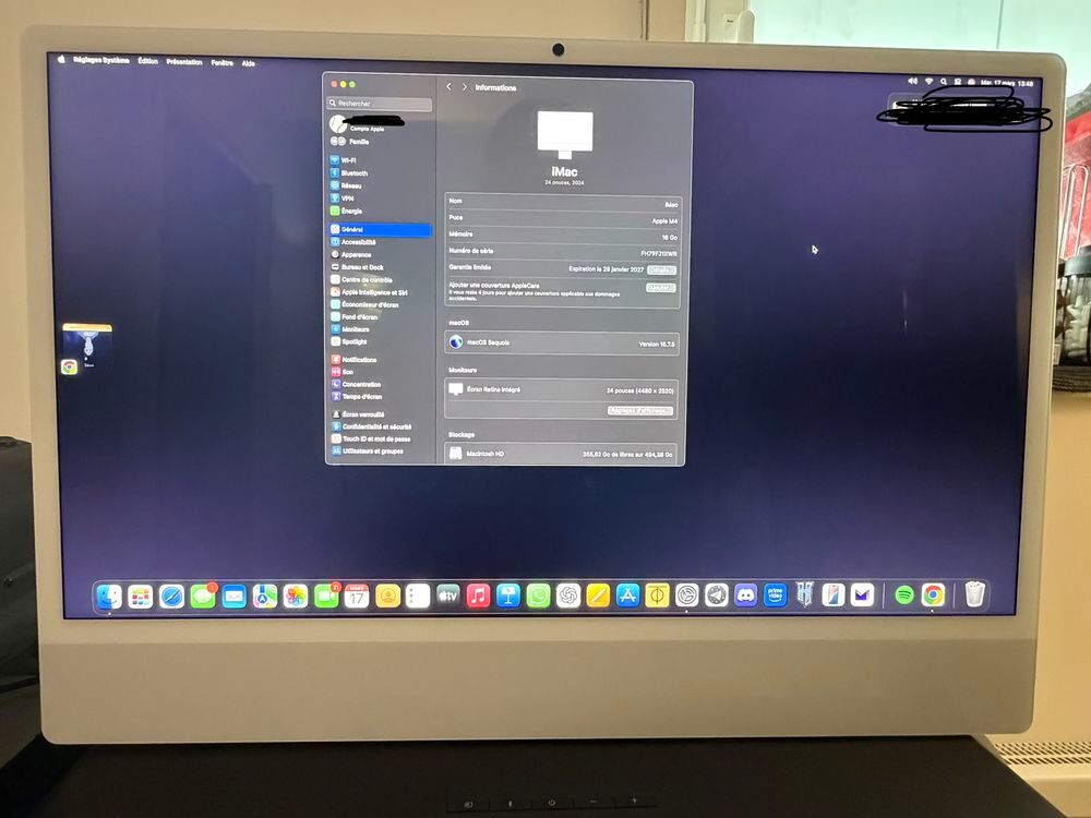 iMac 24 pouces (2024) ? Apple M4 ? 16 Go RAM ? 512 Go SSD ? Matériel informatique