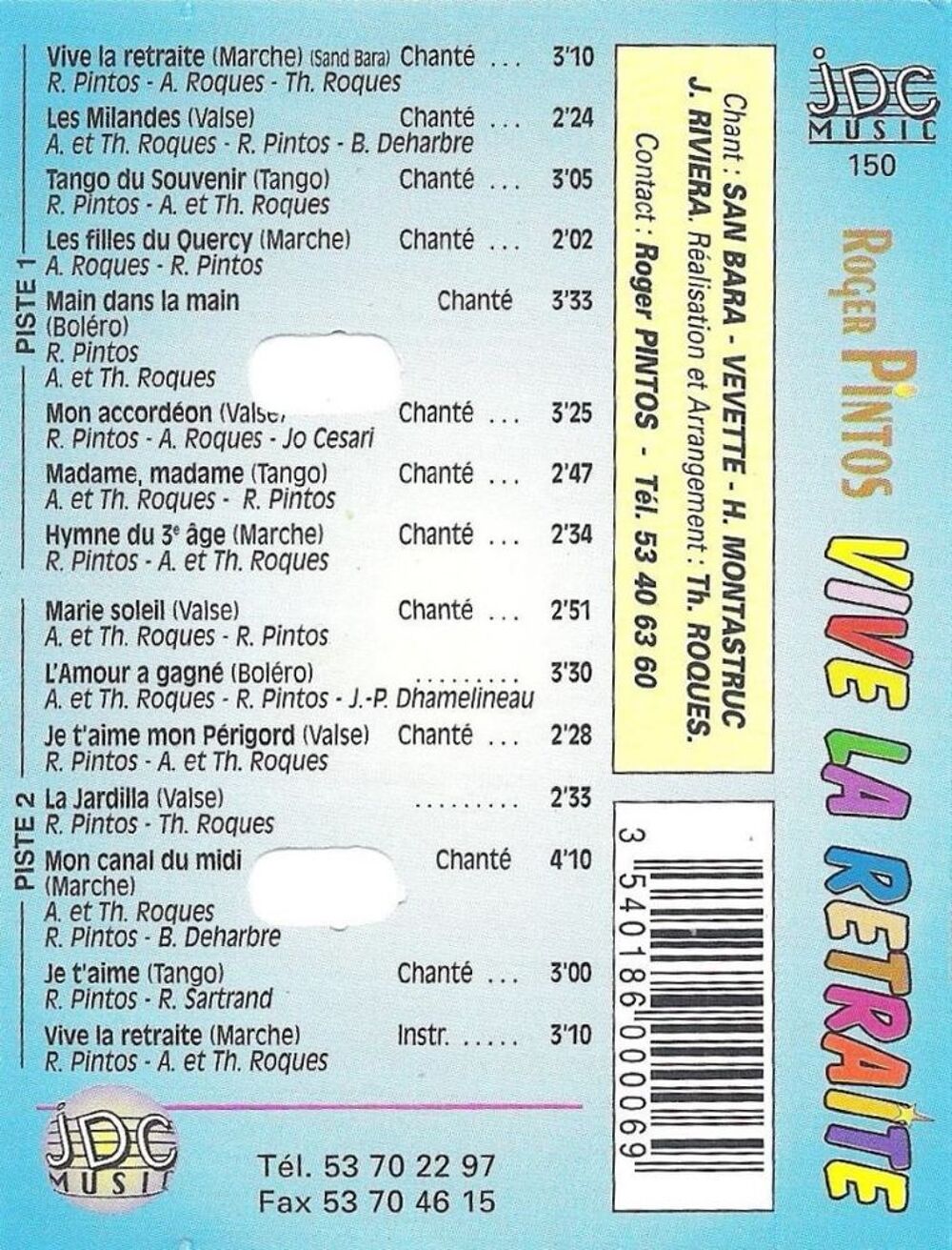 Cassette K7 audio Roger Pintos et son accord&eacute;on CD et vinyles