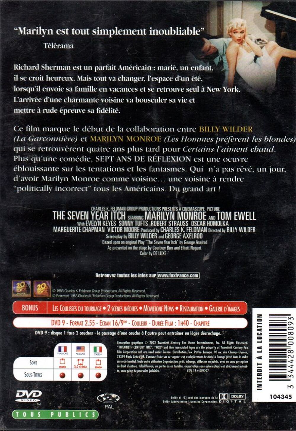 sept ans de reflexion (Marilyn MONROE) DVD et blu-ray