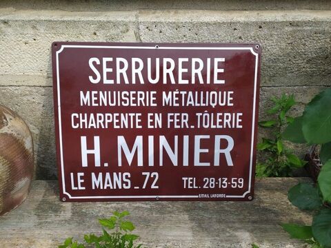 Ancienne Plaque �maill�e Serrurerie H. Minier Le Mans 72 140 Loches (37)