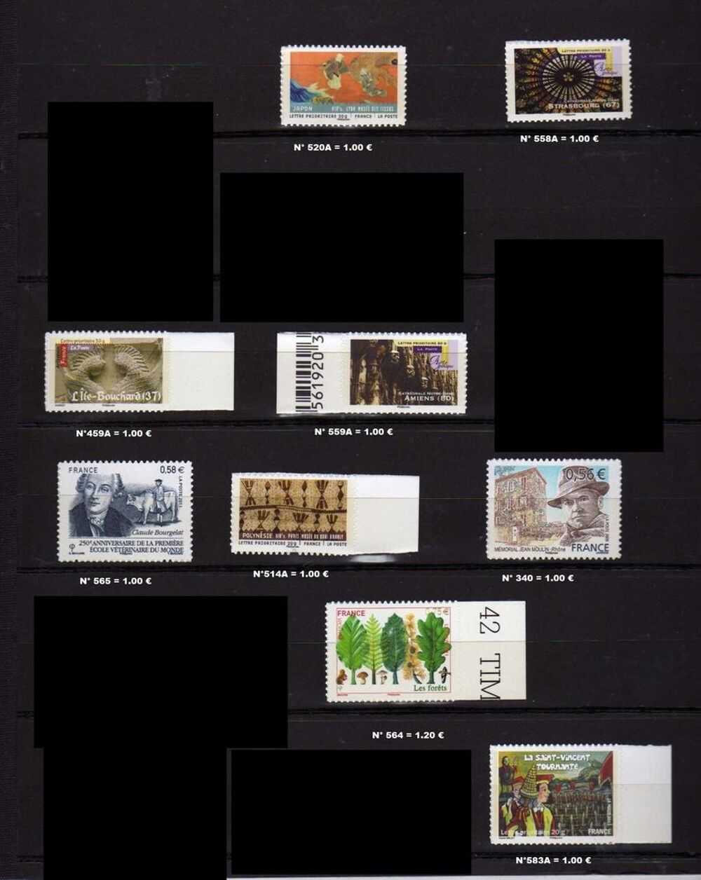 France 
Lot de timbres AA &eacute;mis par feuille (dos blanc) 
