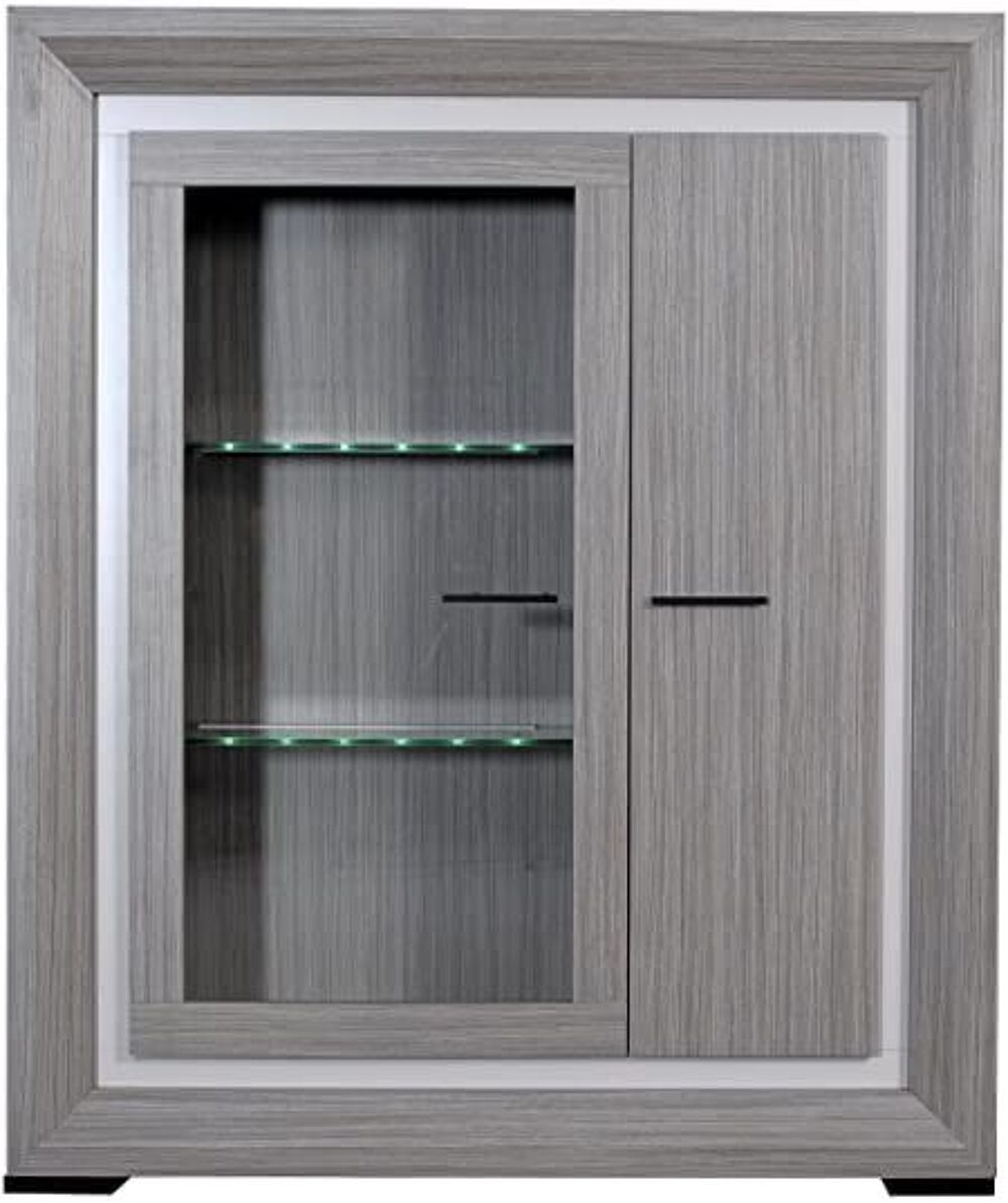 Vitrine LED 2 portes gris cendr&eacute; Meubles