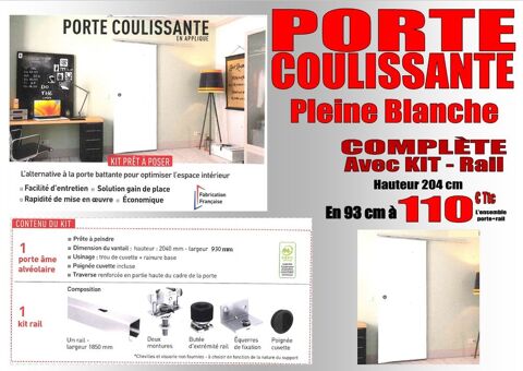 PORTE COULISSANTE BLANCHE COMPLÈTE Kit avec rail inclus Saint-Porquier (82)