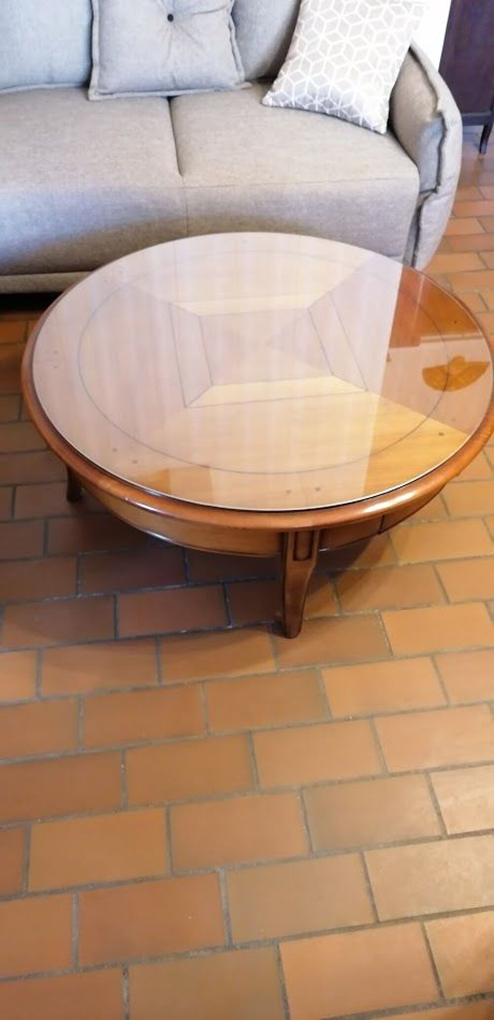 Table basse ronde en merisier massif 2 tiroirs Meubles