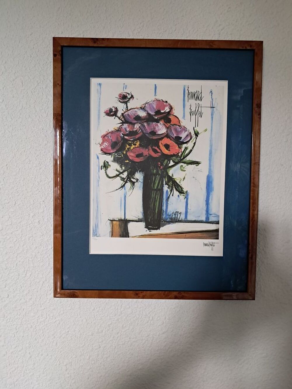 Lithographie num&eacute;rot&eacute;e de Bernard BUFFET. 
Les an&eacute;mones.1972 Décoration