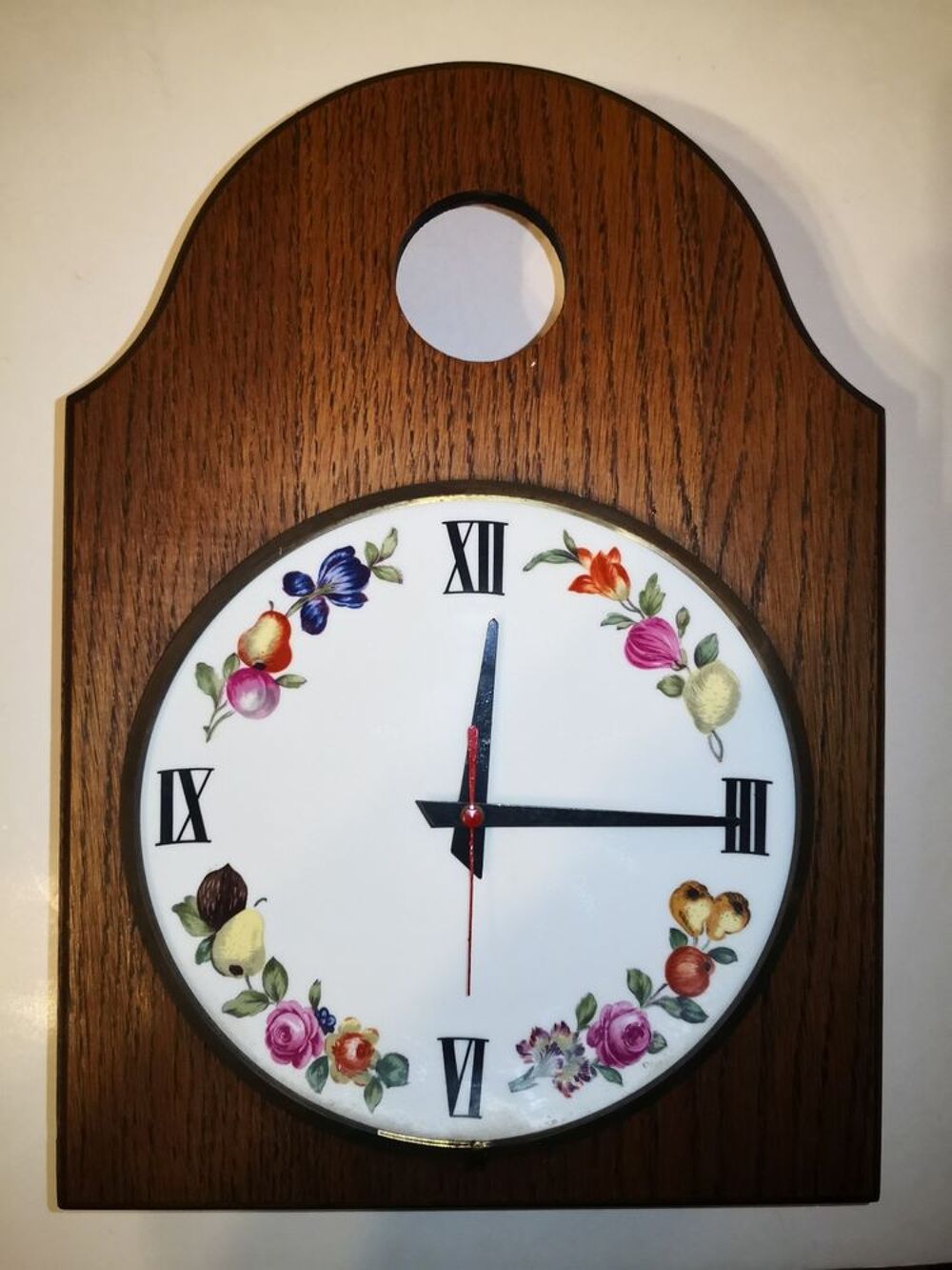 Ancienne Horloge boite Vintage R&eacute;tro en bois et porcelaine Décoration