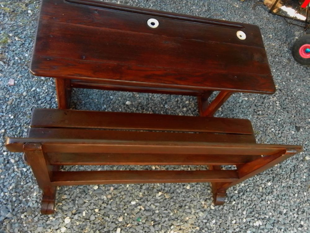Bureau &eacute;colier double vintage petits enfants tbe encriers Meubles