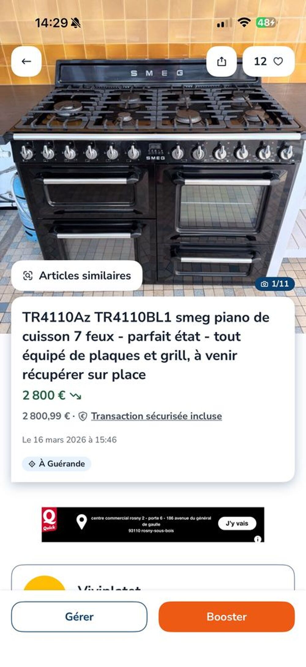 piano smeg 4 fours 7 feux Electroménager