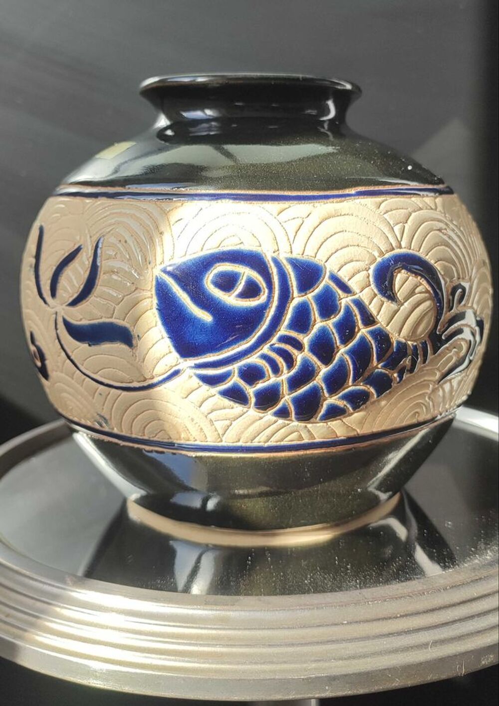 Pied de lampe vintage "Dong+Tam" C&eacute;ramique du Vietnam 