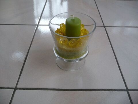 Coupe verre + bougie sur sable vert & jaune NEUVE 12 Celles-sur-Belle (79)