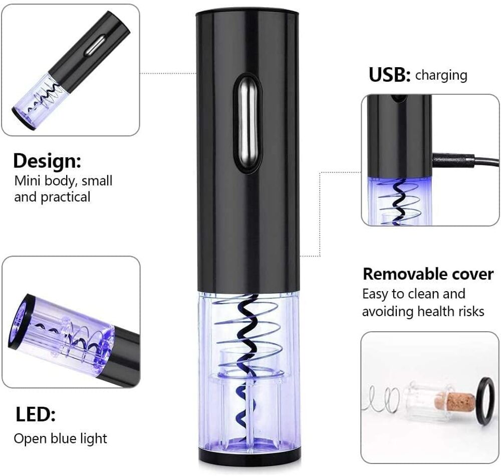 Tire Bouchon &Eacute;lectrique Rechargeable avec Coupe-Capsule Electroménager