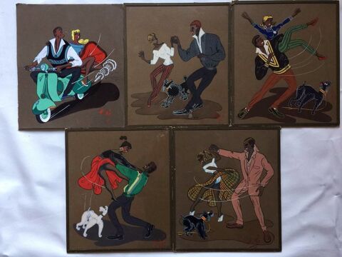Gouaches Rockabilly année 50 signées Hi Hu 50 Issy-les-Moulineaux (92)