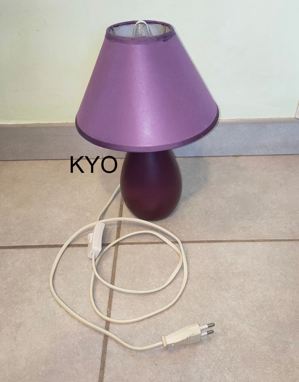 Lampe chevet &agrave; poser conique design moderne violet c&eacute;ramique Décoration