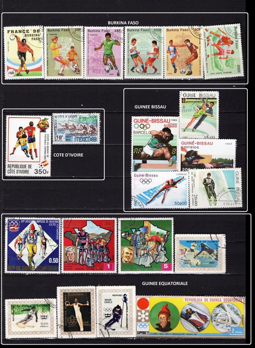 lot de 151 timbres de PAYS du MONDE sur les SPORTS 