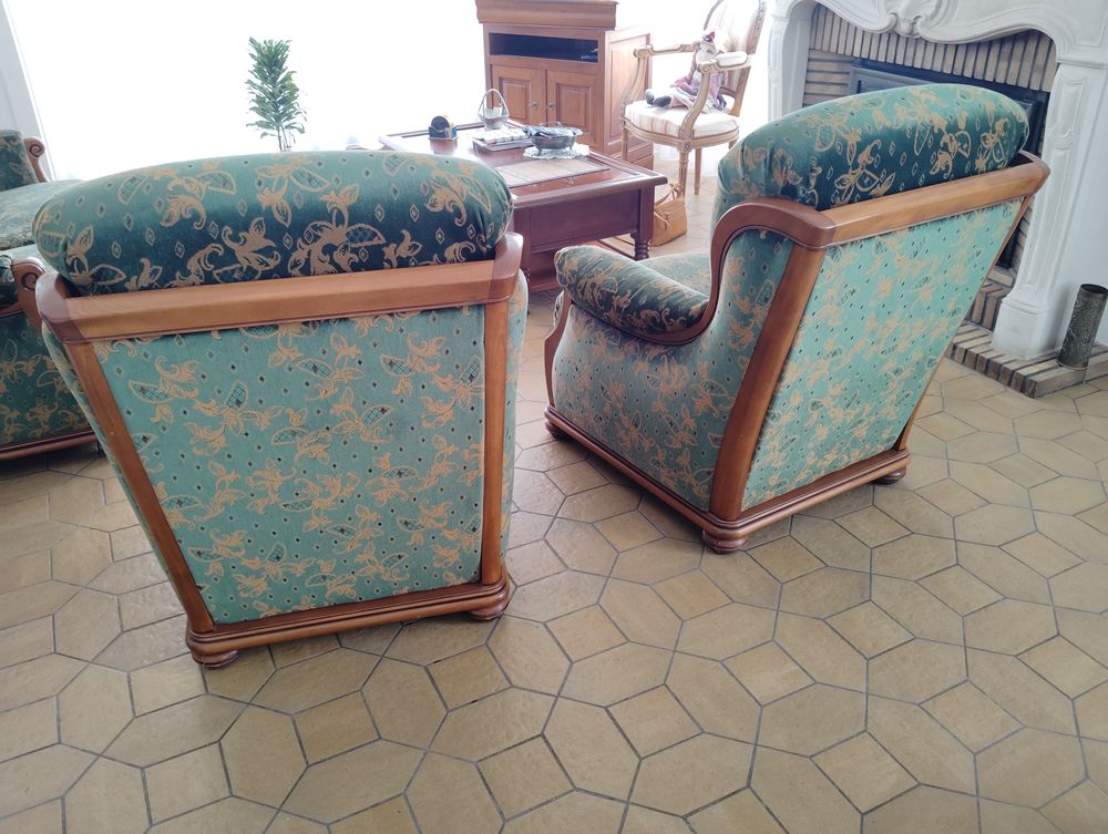 salon vintage en velours vert -canap&eacute; 2 places + 2 fauteuils Meubles