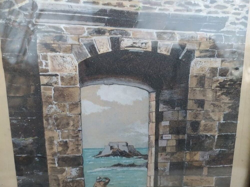 Tableau Dessin Gouache Marine P&ecirc;cheur Sign&eacute; Jampierre ca1930 