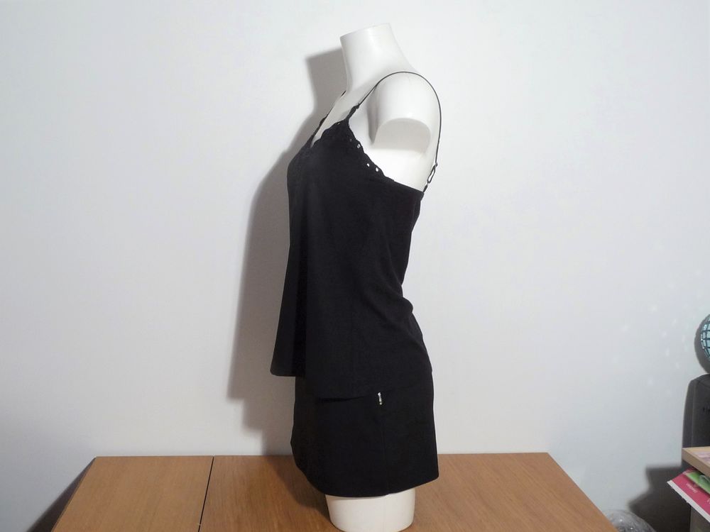 Tee Shirt Noir Bi Mati&egrave;re &agrave; Bretelles- Taille XS- Promod Vêtements