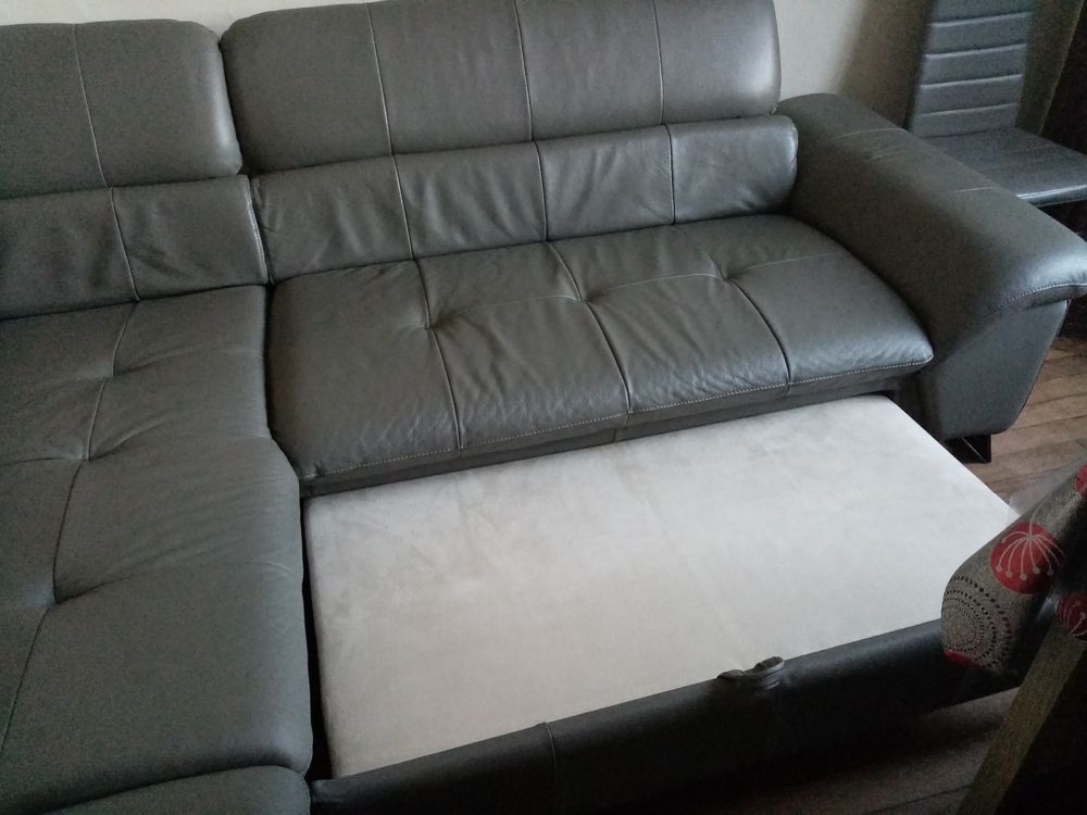 salon cuir v&eacute;ritable gris Meubles