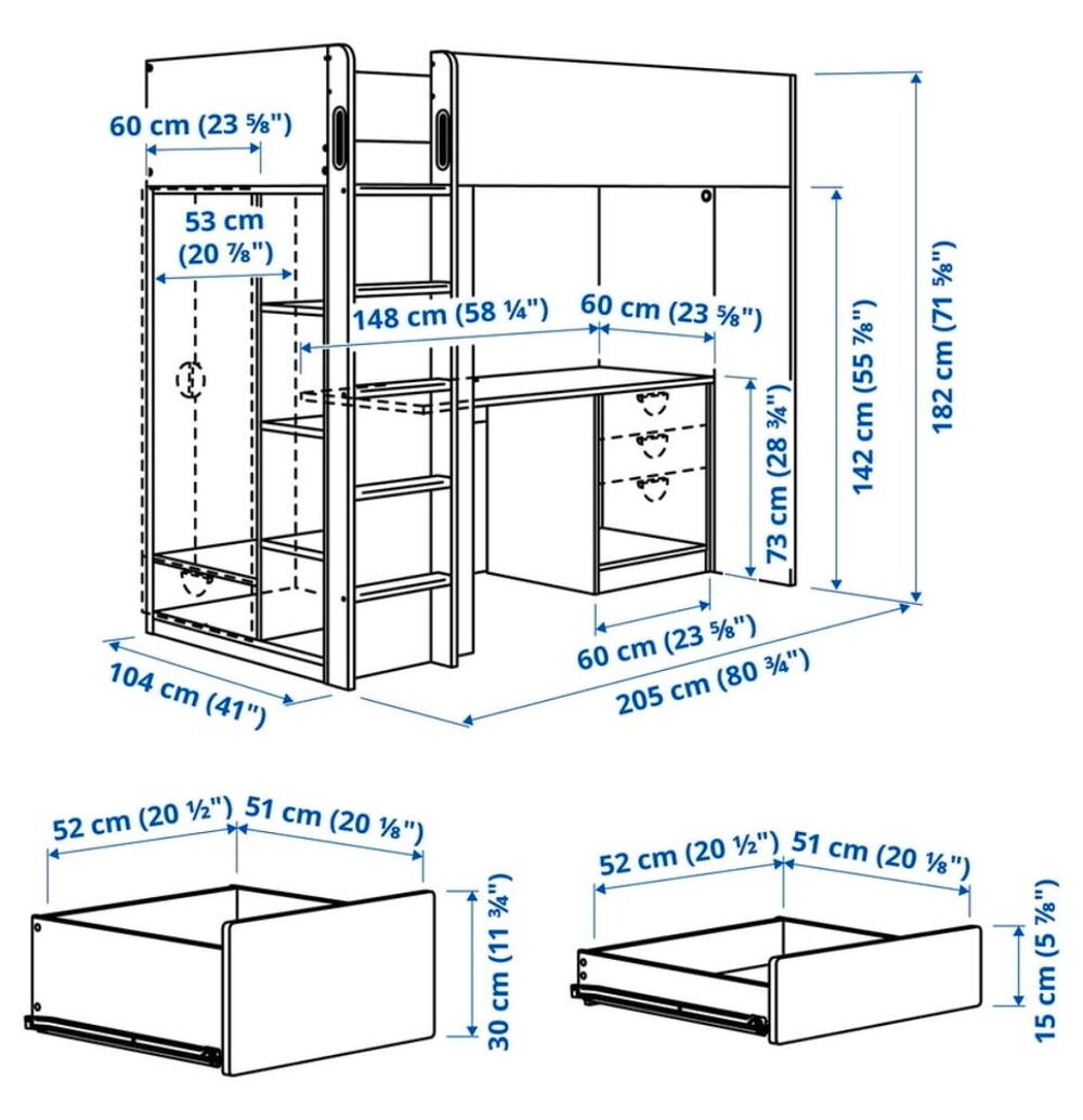 Lit mezzanine avec bureau Meubles